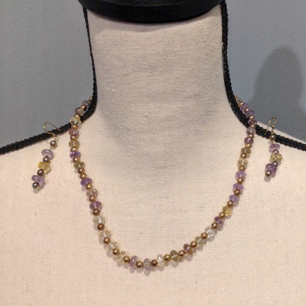 Various | Gold and Purple Necklace and Earrings